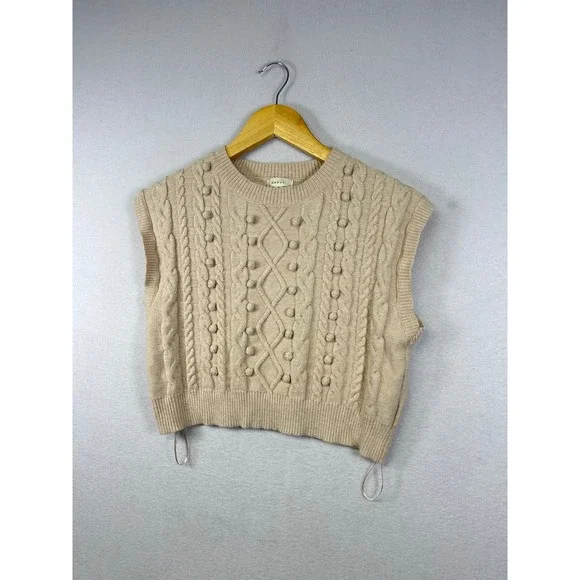 Debut Beige‎ Cable Knit Button Detail Cropped Sweater Vest Women's Medium - Picture 4 of 9